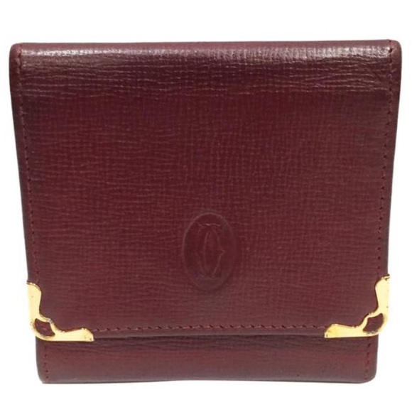 Cartier Handbags - Cartier burgundy leather coin snap pouch
